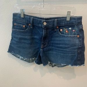 Hand Embroidered Floral Dark Wash Jean Shorts